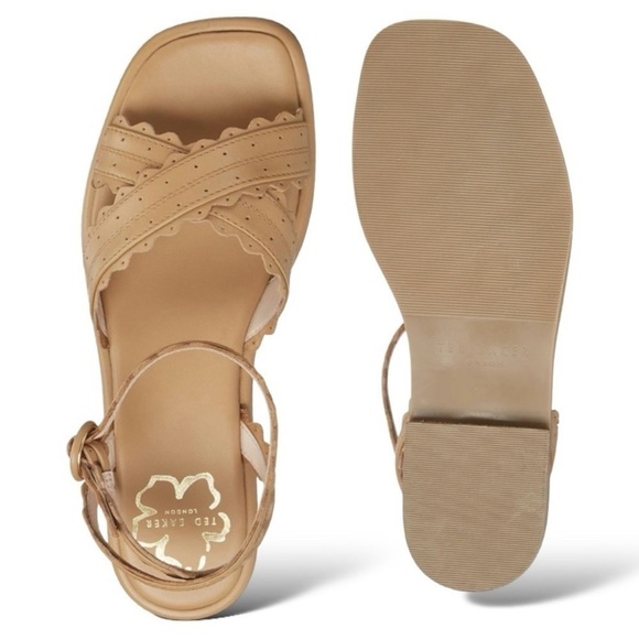 Ted Baker Taymiah Leather Scalloped Edging Ankle Wrap Tan Sandals Size 37 New - Picture 4 of 9